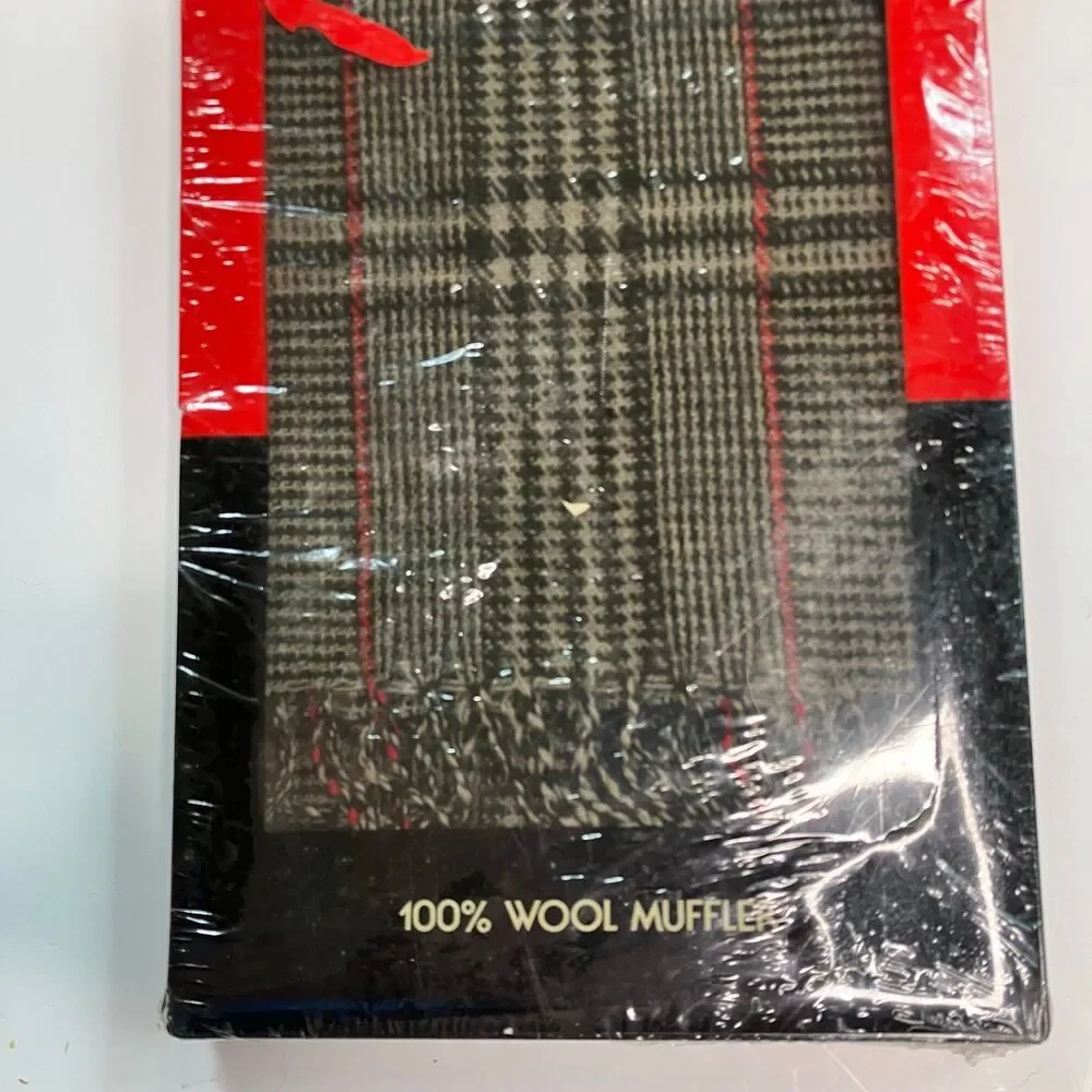 Pierre Cardin Vintage 1990’s Brown Plaid 100% Wool Fringe Muffler Scarf NIB